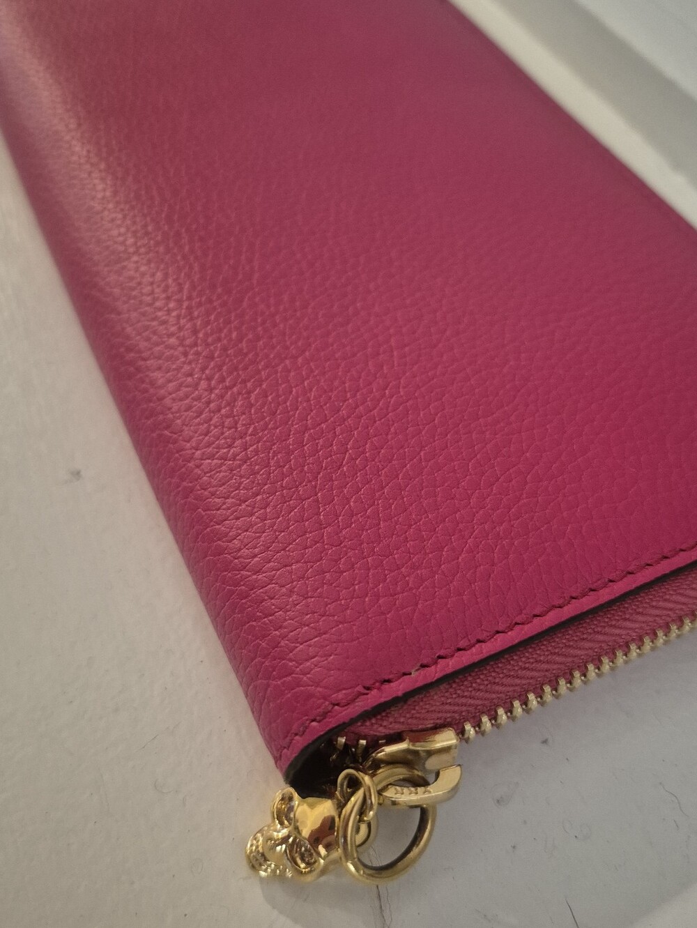 McQueen Bright Pink Zip-Around Leather Wallet with Gold Skull